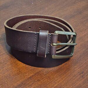 Tommy Hilfiger Brown Leather Belt – Brass Buckle, 44.5" Length